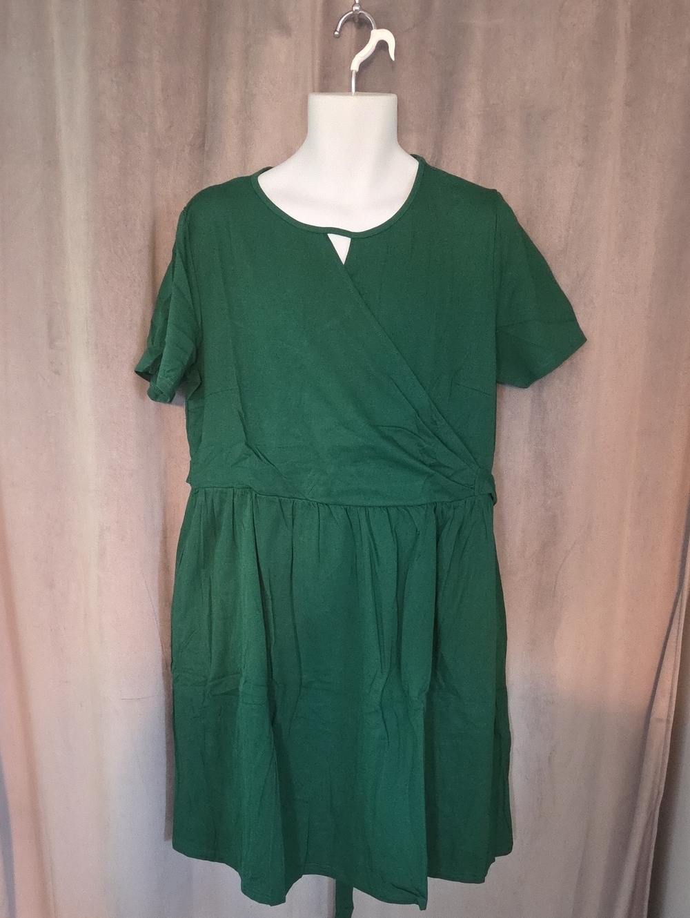 NWT 2X Emerald Green Faux-Wrap Midi Dress